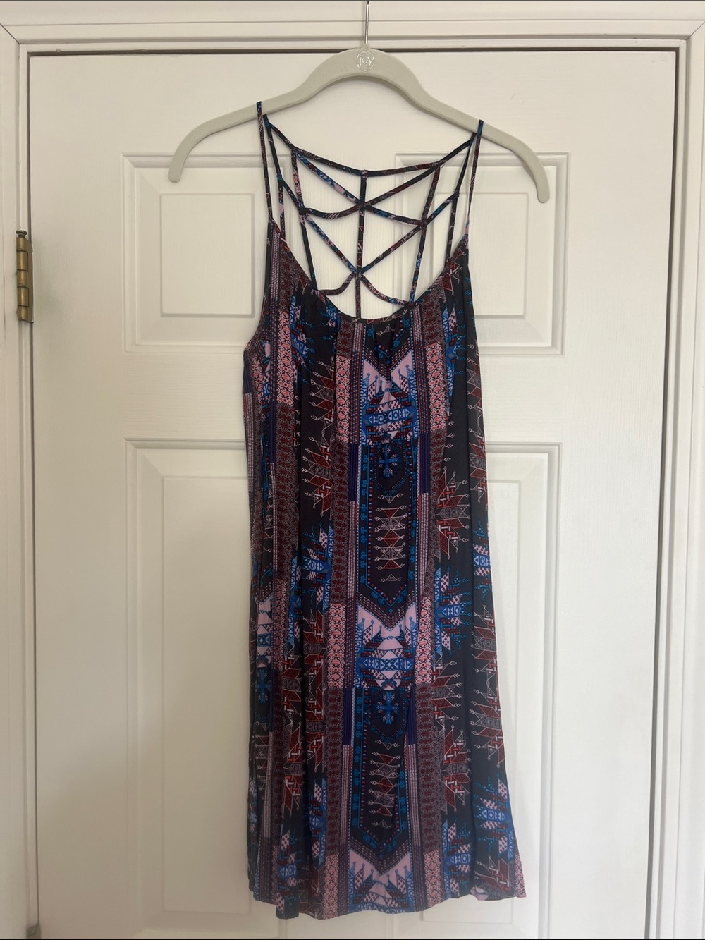 Sun & Shadow Strappy-Back Mini Dress in Navy, Pink & Burgundy